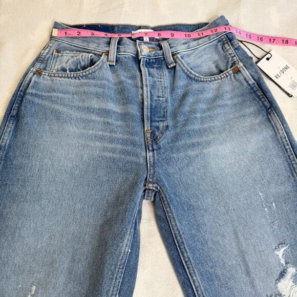 RE/DONE Destroyed 90s High Rise Loose Jeans in Destroyed Medium Blue 26 NWTs - Picture 6 of 16